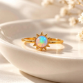 Dainty Opal Ring | Sunburst Celestial Ring | 6mm Round Opal
