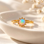 Dainty Opal Ring | Sunburst Celestial Ring | 6mm Round Opal