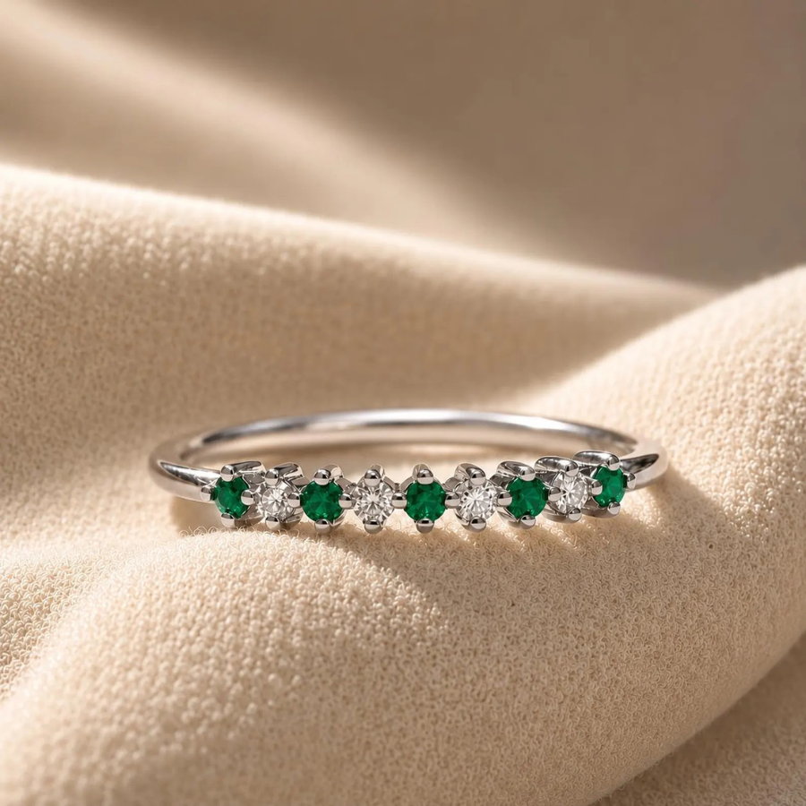 Emerald Ring Gold Plated Silver | Dainty Emerald Wedding Band
