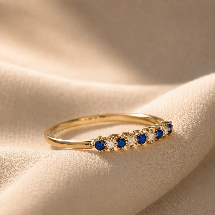 Blue Sapphire Ring | Gold Plated Silver Ring | Cubic Zirconia Band
