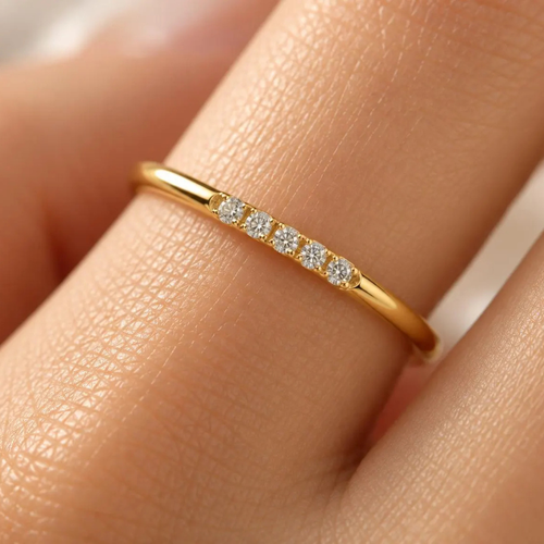 1.60mm Moissanite Half Eternity Band | Dainty Stackable Ring