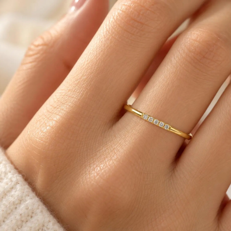 1.60mm Moissanite Half Eternity Band | Dainty Stackable Ring