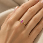 Pink Tourmaline Ring | Oval Halo Ring 6x8mm | Sterling Silver Ring