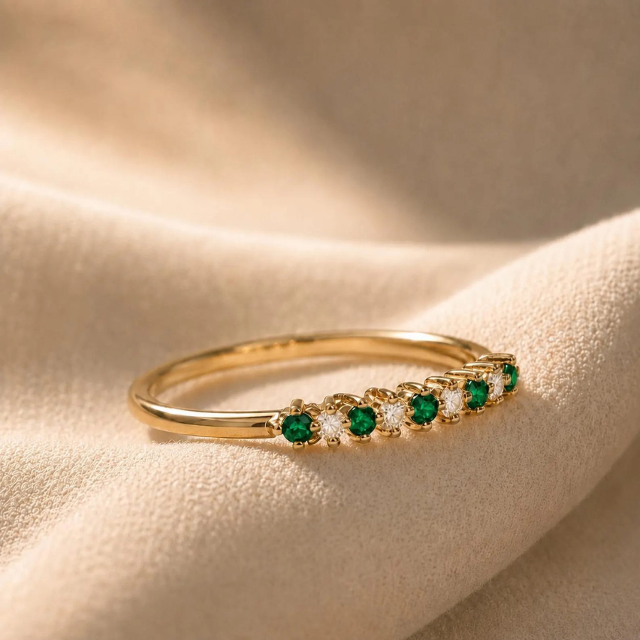 Emerald Ring Gold Plated Silver | Dainty Emerald Wedding Band