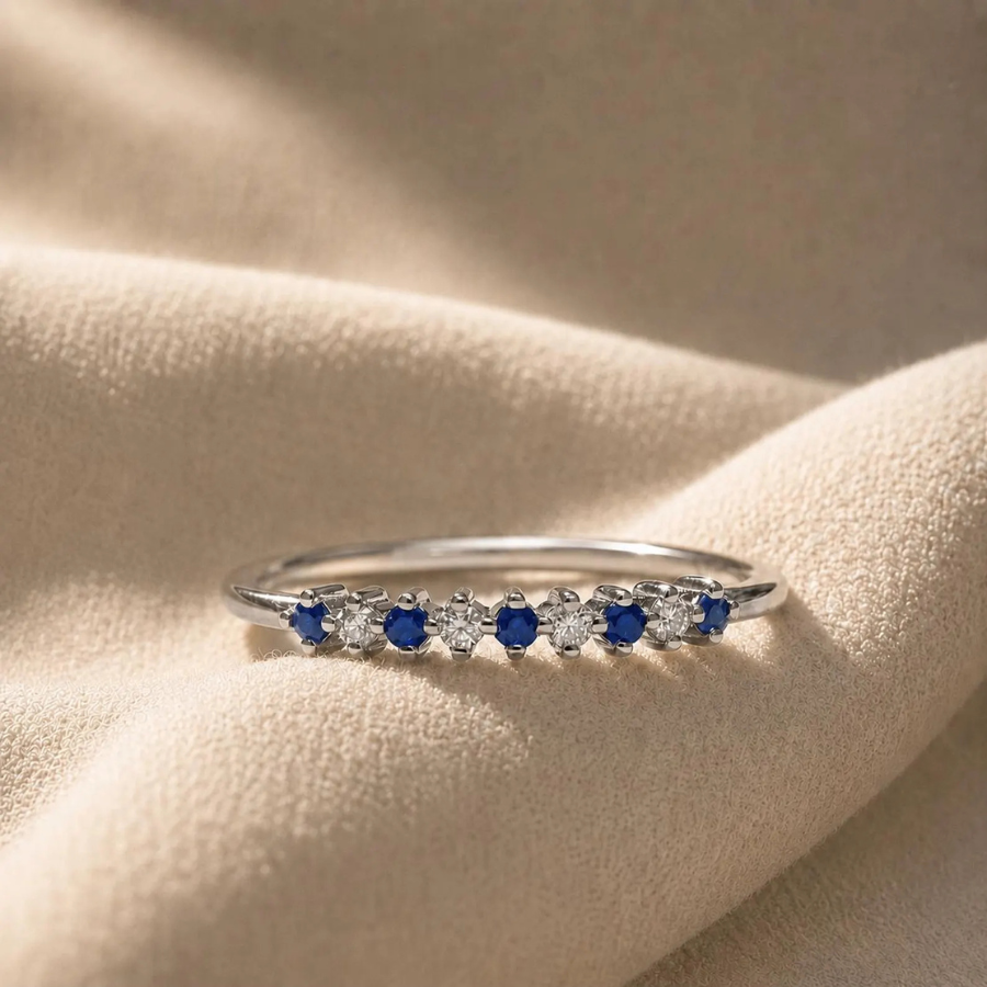 Blue Sapphire Ring | Gold Plated Silver Ring | Cubic Zirconia Band