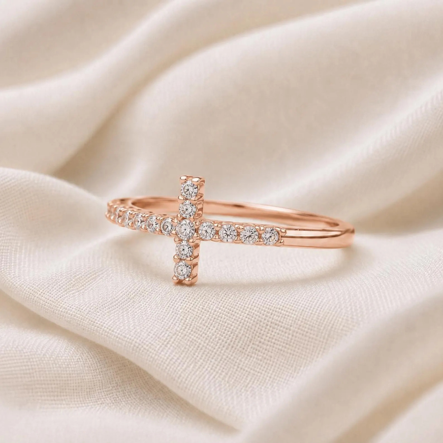 Moissanite Cross Ring | Sideways Cross Ring Gold