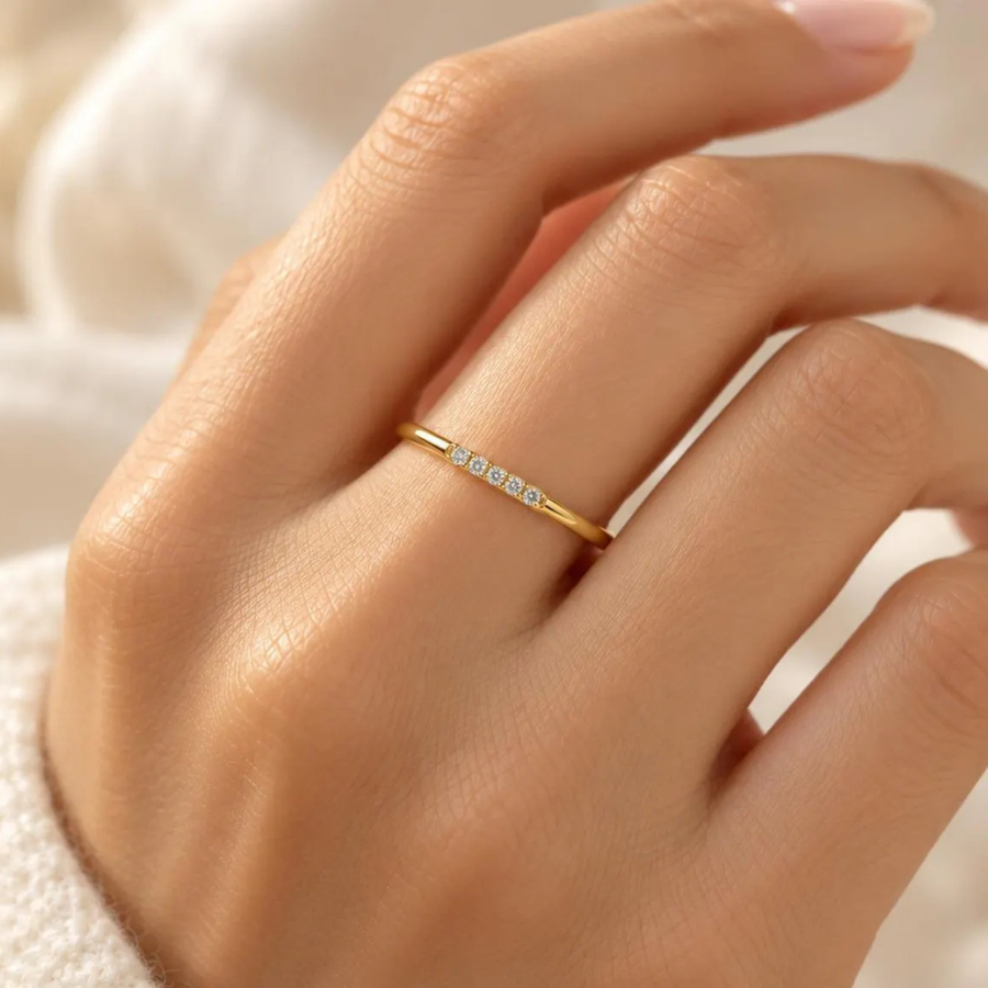 1.60mm Moissanite Half Eternity Band | Dainty Stackable Ring