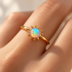 Dainty Opal Ring | Sunburst Celestial Ring | 6mm Round Opal