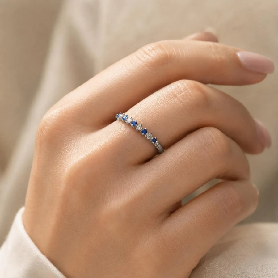 Blue Sapphire Ring | Gold Plated Silver Ring | Cubic Zirconia Band