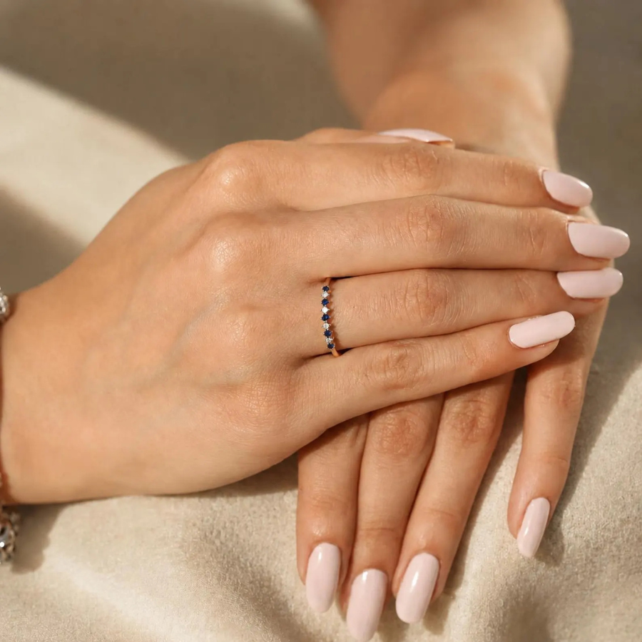 Blue Sapphire Ring | Gold Plated Silver Ring | Cubic Zirconia Band