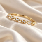 1.60mm Moissanite Eternity Band | 925 Sterling Silver Milgrain Marquise Stacking Ring