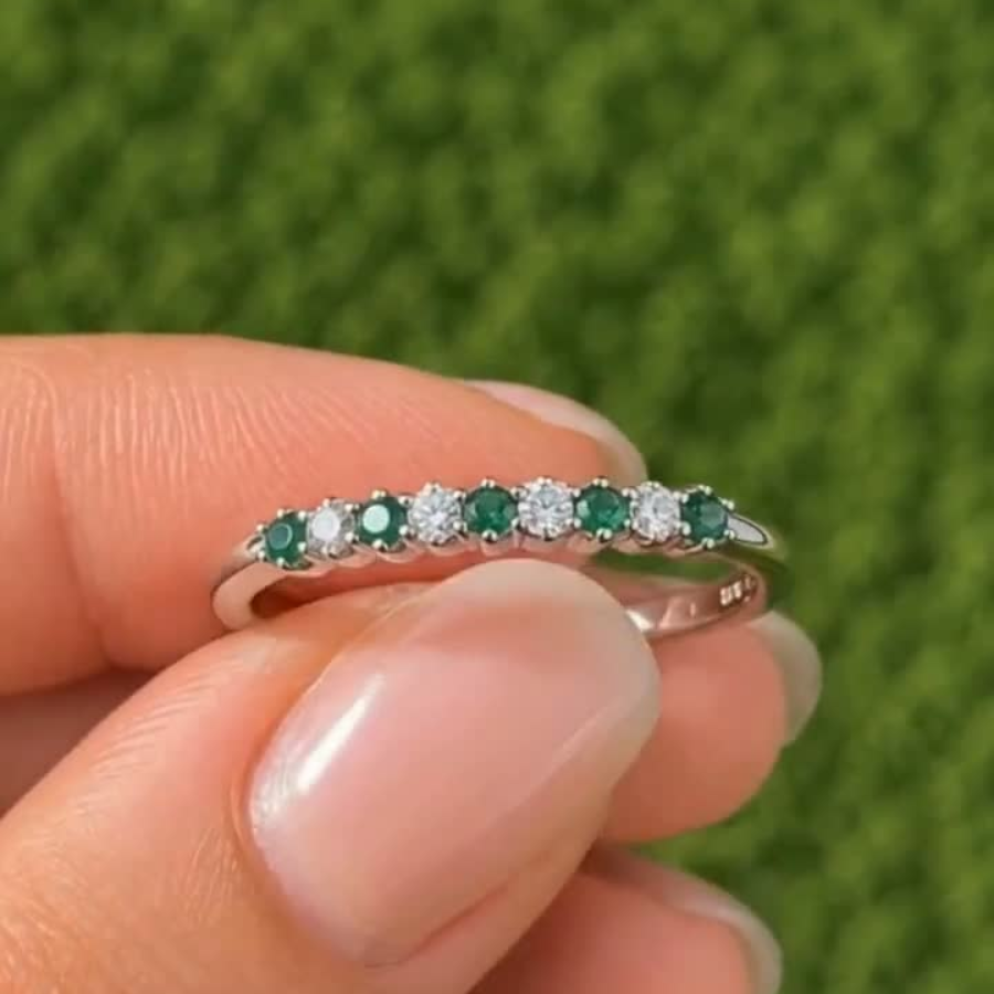 Emerald Ring Gold Plated Silver | Dainty Emerald Wedding Band