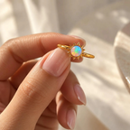 Dainty Opal Ring | Sunburst Celestial Ring | 6mm Round Opal