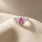 Pink Tourmaline Ring | Oval Halo Ring 6x8mm | Sterling Silver Ring