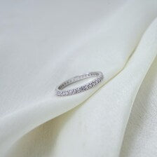 Dainty Round Cut Zircon Full Eternity Band, Minimalist Zircon 925 Sterling Silver Eternity Ring, Anniversary Band, Bridal Ring Set