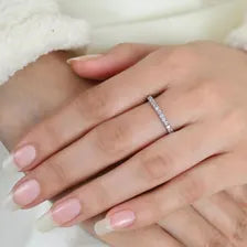 Dainty Round Cut Zircon Full Eternity Band, Minimalist Zircon 925 Sterling Silver Eternity Ring, Anniversary Band, Bridal Ring Set