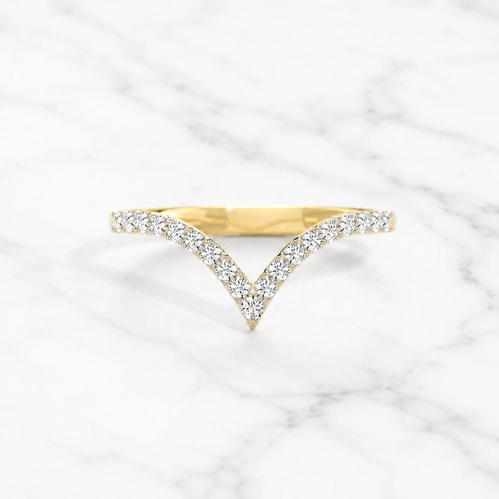 925 Sterling Silver Moissanite Chevron Eternity Band | V Shape Wedding Ring Enhancer | Curved Stackable Bridal Ring | Gold Plated Ring