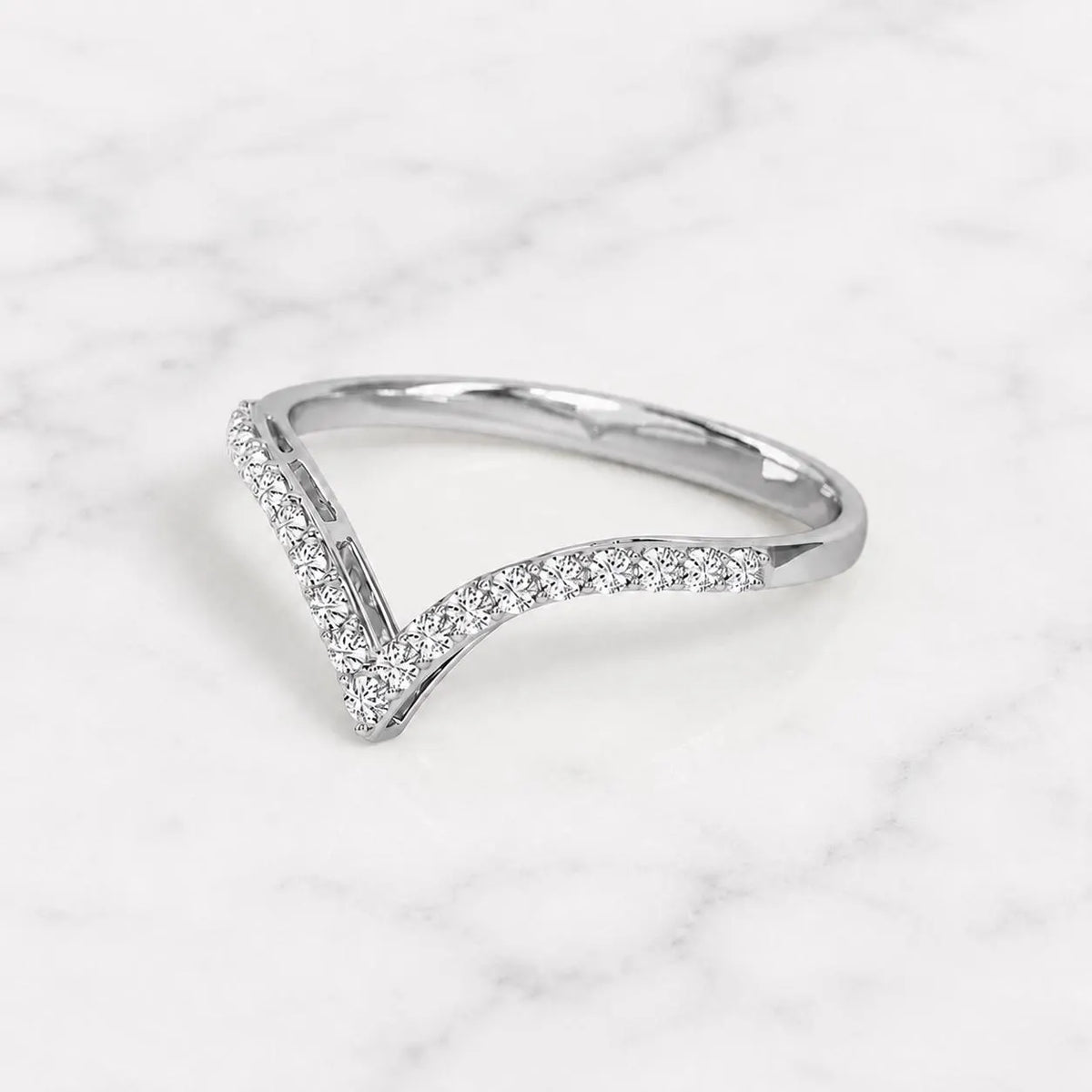 925 Sterling Silver Moissanite Chevron Eternity Band | V Shape Wedding Ring Enhancer | Curved Stackable Bridal Ring | Gold Plated Ring