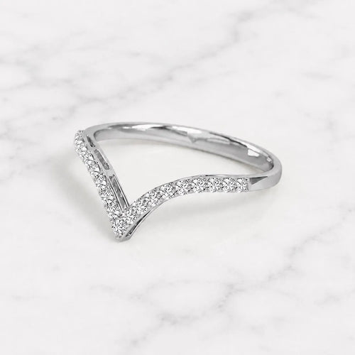 925 Sterling Silver Moissanite Chevron Eternity Band | V Shape Wedding Ring Enhancer | Curved Stackable Bridal Ring | Gold Plated Ring