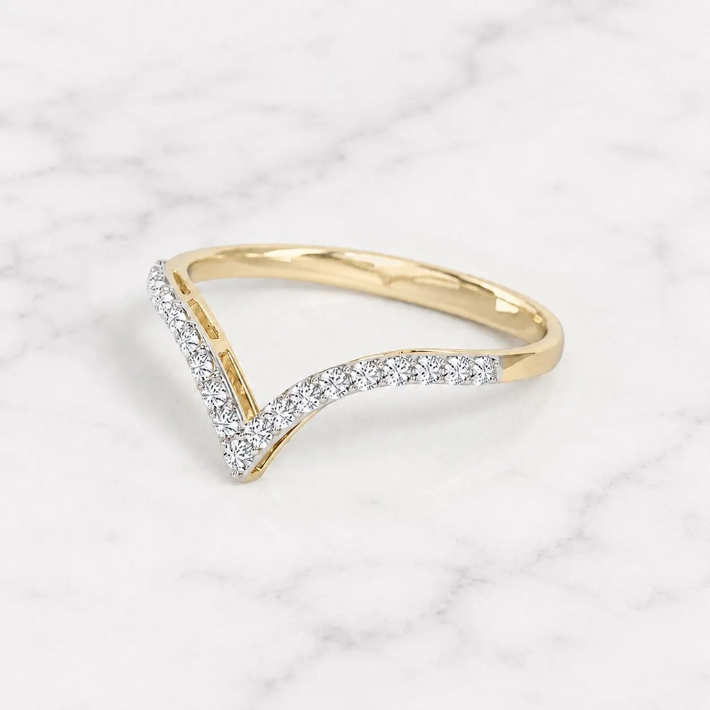 925 Sterling Silver Moissanite Chevron Eternity Band | V Shape Wedding Ring Enhancer | Curved Stackable Bridal Ring | Gold Plated Ring