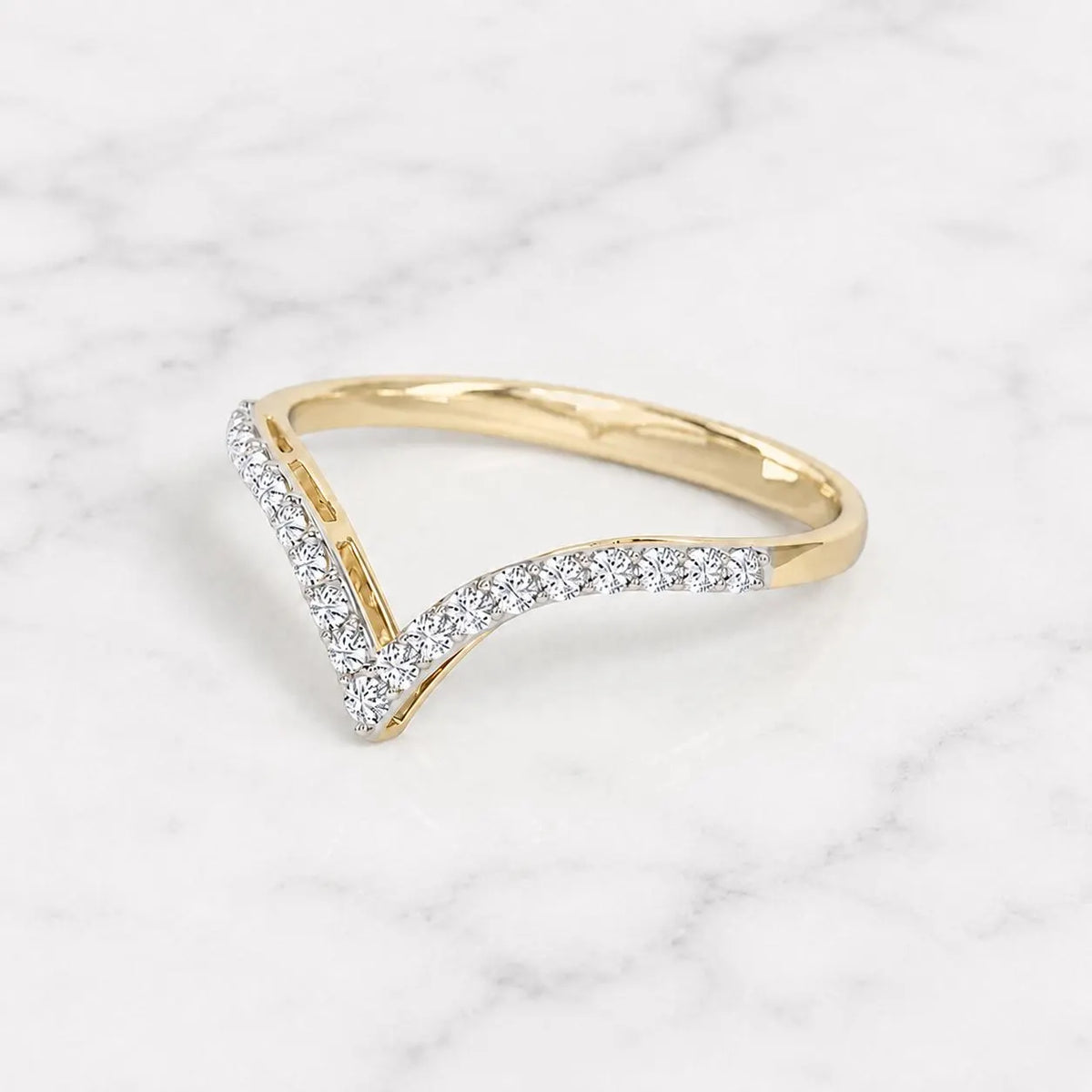 925 Sterling Silver Moissanite Chevron Eternity Band | V Shape Wedding Ring Enhancer | Curved Stackable Bridal Ring | Gold Plated Ring